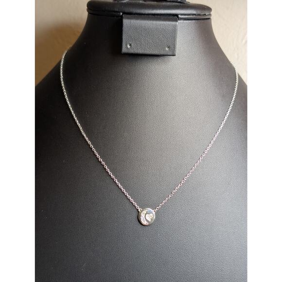 NWT Fine Silver Plated Heart Moon CZ Disc Chain Necklace - Picture 6 of 6